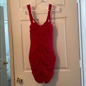 Knotted Ruched Crimson Bebe Dress